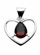 Silver Pendant Heart Red