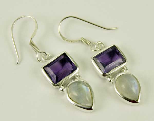 Earring Silver Double Stone