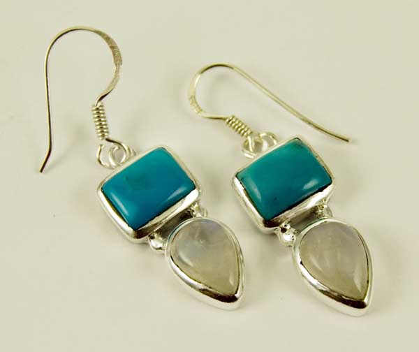 Earring Silver Double Turquoise