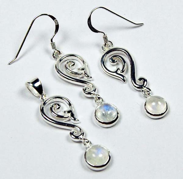 Pendant And Earring Set Swirl With Stone Moonstone