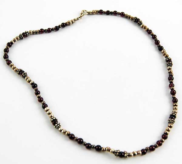 Necklace Silver Garnet Circle Beads