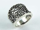 Ring Silver Wide Cut Floral Design