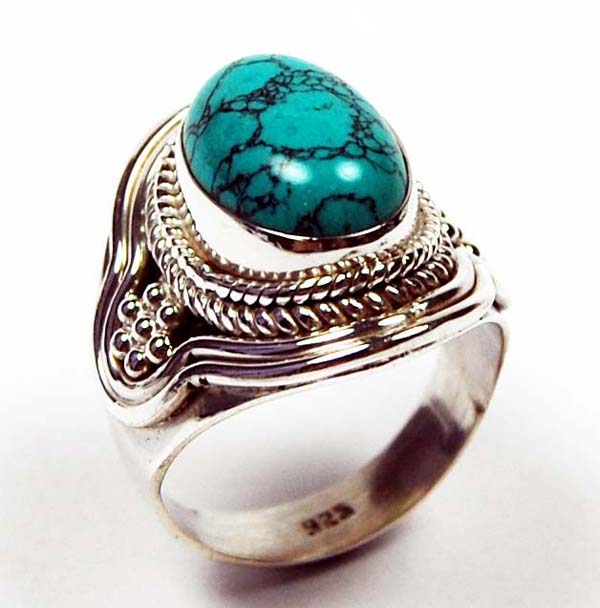 Ring Silver Oval Stone Turquoise