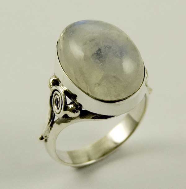 Ring Silver Flat Oval Rainbow Stone