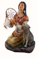 Indian Lady With Wolf Holding Dream Catcher 10 Inch